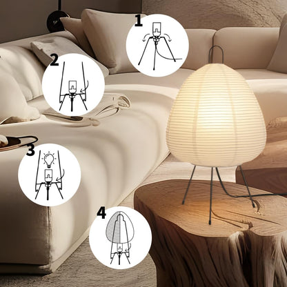 Japanese Paper Lamp,Noguchi Style Table Light,Japanese Decor Rice Paper Lantern Lamp,Handmade Akari Floor Light,White Cozy Japandi Style LAMP for Living Room,Bedside(Noguchi desklamp)