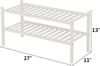 ROMGUAR CRAFT 3 Tier Bamboo Shoe Rack for Closet Free Standing Wood Shoe Shelf Storage Organizer for Entryway Small Space Stackable 27"x11"x20" (Natural)