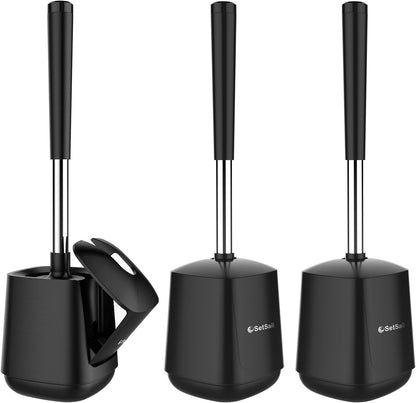 SetSail Toilet Brush and Holder, Self Closing Lid Toilet Bowl Brushes Holder and Extra Long Handle Ventilated Toilet Brush Set for Bathroom Cleaning, Nylon Bristles, Black