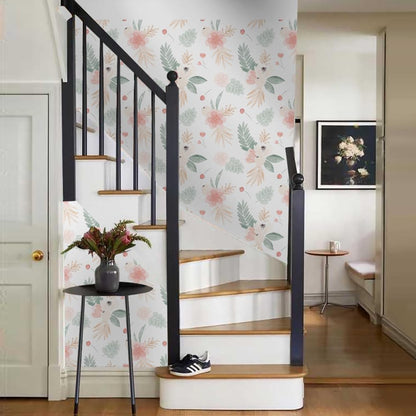 MuralPeel White/Pink/Gold Floral Garden Black Blue Flowers Vintage Peel and Stick Wallpaper Self Adhesive Removable Easy Peel Off Contact Paper Stick on Wall Paper for Bedroom Cabinet Renter Friendly