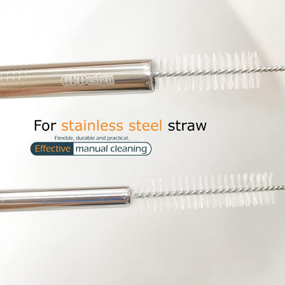 Drinking Straw Cleaning Brushes Set 10 Inches Extra Long 10mm Extra Wide Pipe Tube Cleaner Nylon Bristles Stainless Steel Handle - 10" x 3/8" (10mm) - Set of 15