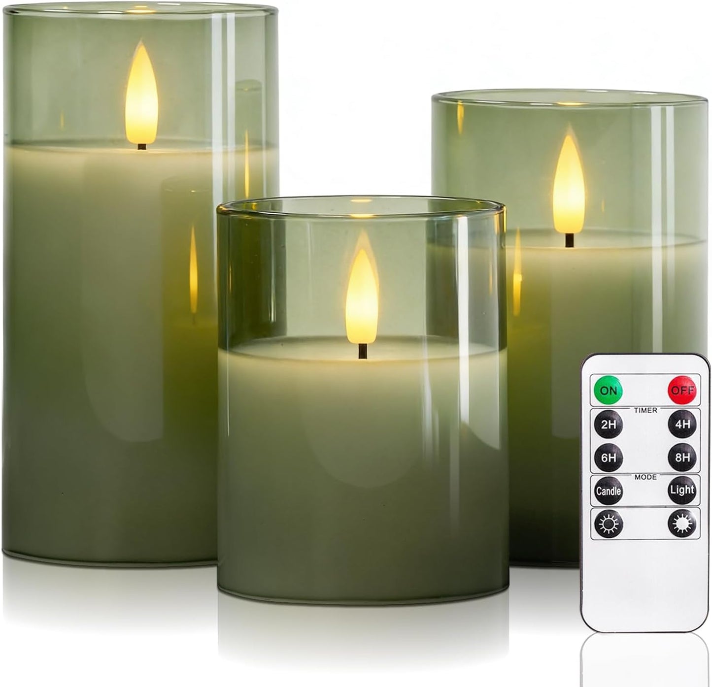 5plots Glass Battery Operated White Flameless Candles with Remote Timer, 3D Wick Real Wax Pillar Led Candles Warm Flickering Light for Indoor Home, Halloween, Christmas Decor, Set of 3, D3 x H4 5" 6"