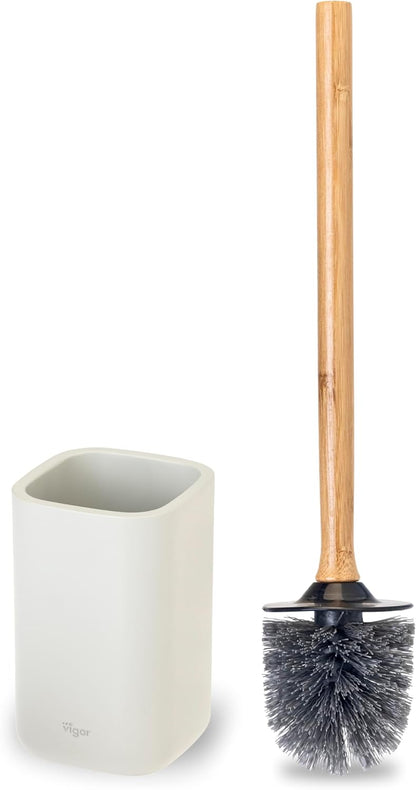 Vigar Zense Toilet Brush and Holder Set - Toilet Bowl Brush and Holder, Polyresin Stone Bathroom Accessory, Compact Toilet Cleaner Brush for Bathroom Decor and Toilet Accessories Set - White Marble
