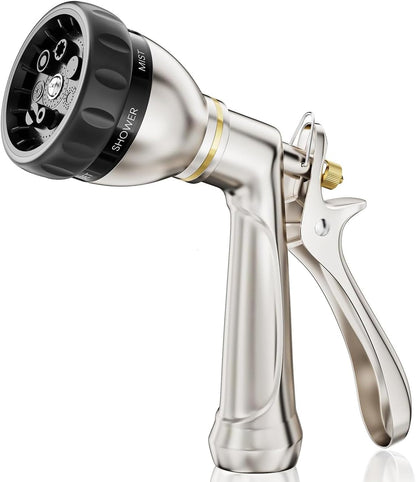 ESOW Garden Hose Nozzle 100% Heavy Duty Metal, Water Hose Sprayer with 7 Watering Patterns, Rear Trigger Design, High Pressure Nozzle Sprayer for Watering Plants, Car and Pet Washing