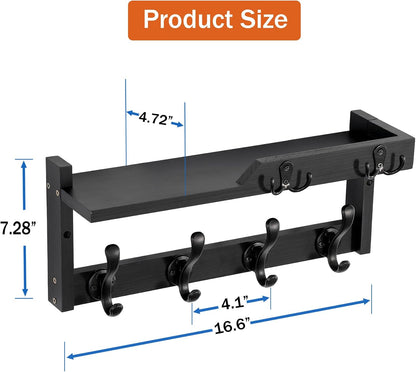 dreampossible Coat Rack Wall Mount with Shelf, Coat Hanger Wall Mount with Key Hooks and Mail Holder, Wood Entryway Floating Shelf with Hooks and Storage, Hat Rack for Wall Key Holder Mail Organizer