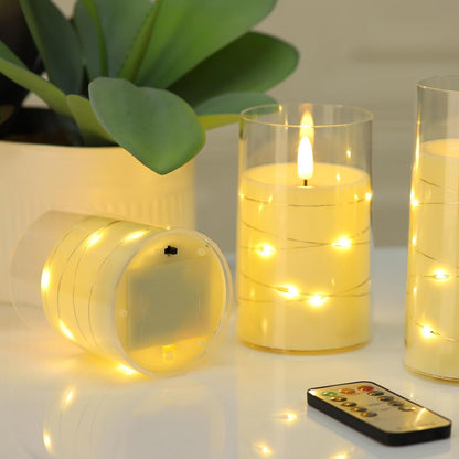 Blue Flameless Candles with Remote, Real Wax Glass Battery Operated Candles with Timer, LED Pillar Candle for Bedroom Home Wedding Birthday Party Fall Halloween Christmas Decorations, Set of 3