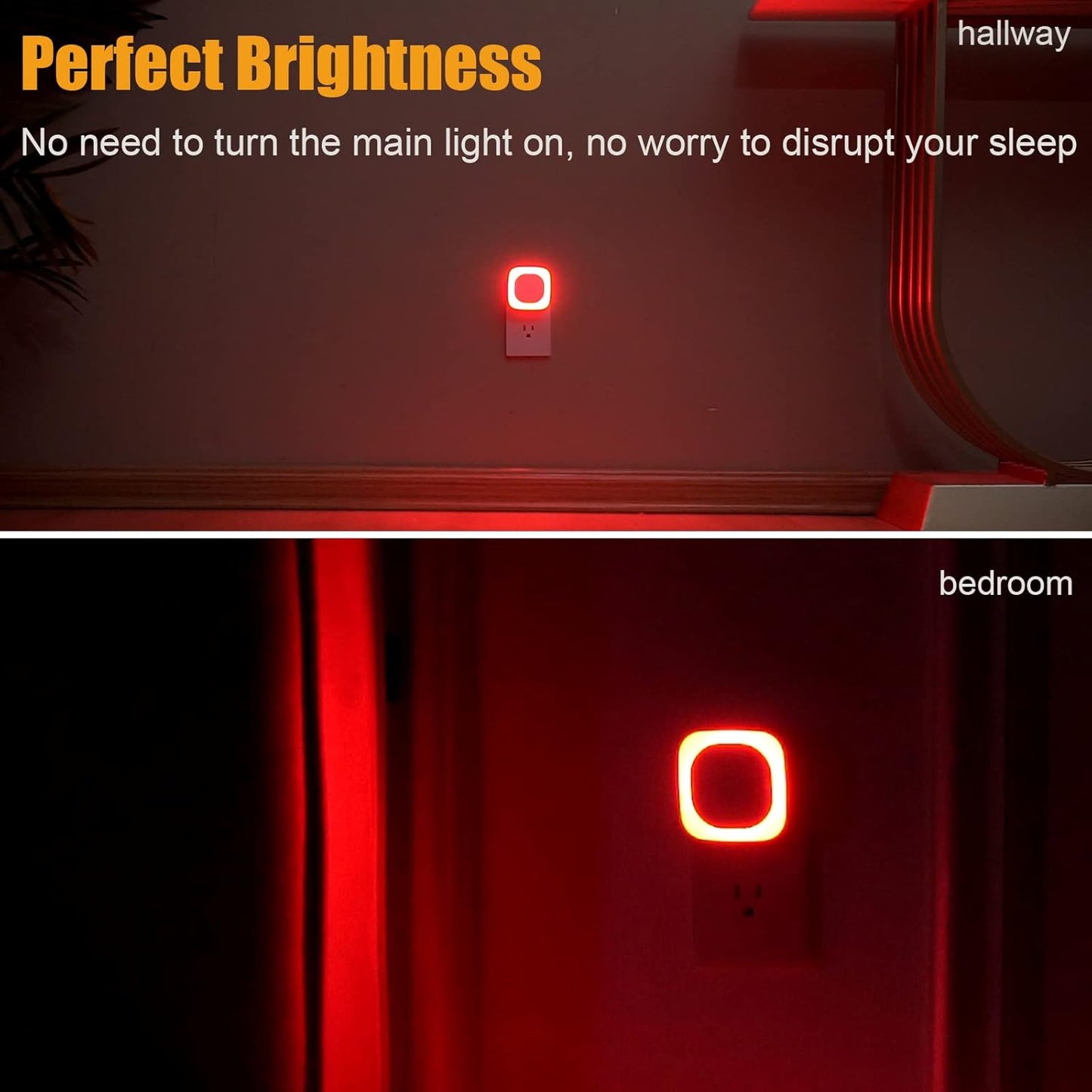 YUNLEX 2 Pack Red Night Light with Dusk to Dawn Sensor, Eye-Care Reflected Glow, 0% Blue Light True Red LED, 3-Level Brightness, Auto On/Off, Plug-in Nightlight for Sleep, Kids, Bedroom, Bathroom