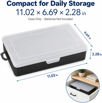 Xuerdon Battery Organizer Case with BT168 Tester 120+ Batteries Storage Box | Clear Plastic Battery Box Holds 49AA 51AAA 10CR2032 10CR1632 Batteries, Wall Mount Drawer Organizer Batteries not Included