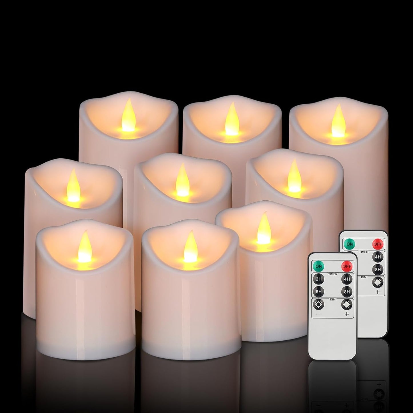 Outdoor Indoor Flameless Candles, Patented 3D Dual-LED, Set of 6 Slanted Top Durable Plastic Pillars with 2 Remotes & Timer, Non-Melting Waterproof Battery Candles for Patio Garden (Ivory)