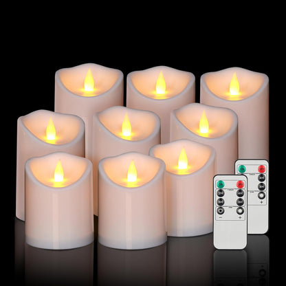 Outdoor Indoor Flameless Candles, Patented 3D Dual-LED, Set of 6 Slanted Top Durable Plastic Pillars with 2 Remotes & Timer, Non-Melting Waterproof Battery Candles for Patio Garden (Ivory)