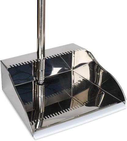 Stainless Steel Dustpan with Outdoor Stiff Bristles Broom,Long Handle Metal Dust Pan and Heavy Duty Broom for Home,Lobby,Office