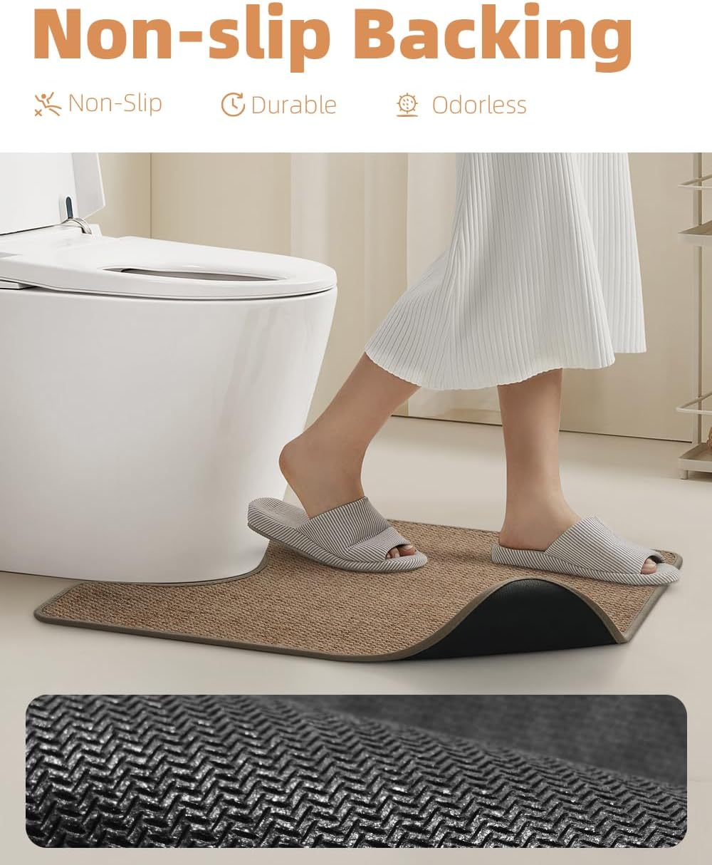 PADOOR Non-Slip Bath Mat With Rubber-Backing, Braided Absorbent Machine Washable Thin Rug for Bathroom Floor, Quick Dry, Fits Under Door, 17''x24'' Beige