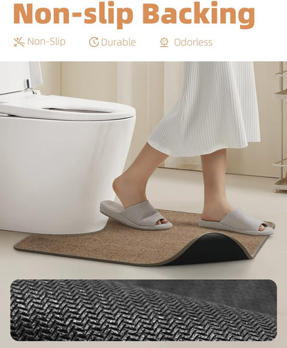 PADOOR Non-Slip Bath Mat With Rubber-Backing, Braided Absorbent Machine Washable Thin Rug for Bathroom Floor, Quick Dry, Fits Under Door, 17''x24'' Beige