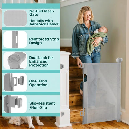 236 Inch Extra Wide Retractable Baby Gate,Mesh Baby Gate or Mesh Dog Gate,34" Tall,Child Safety Gate for Doorways, Stairs, Hallways, Indoor or Outdoor