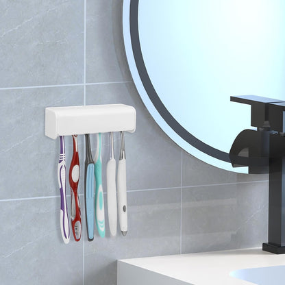 Linkidea Wallmount Toothbrush Holder with Cover for Shower, Space Saving Organizer for RV, Plastic Self Adhesive 6 Slots Tooth Brush Hanger Compatible with Oral-B CrossAction, ExtraClean