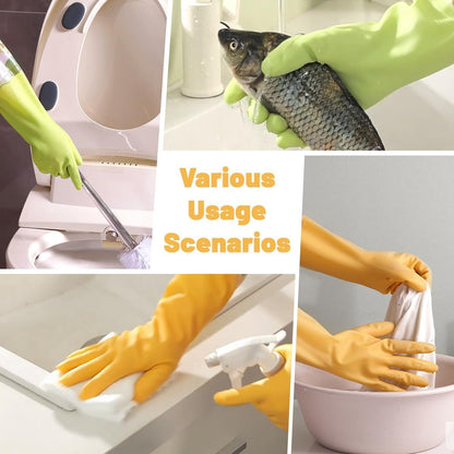 Dishwashing Cleaning Gloves, Rubber Kitchen Glove 2 Pairs | Reusable Latex Free Gloves with Cotton Lined, Long Waterproof Household Glove for Laundry Cleaning Working Gardening Cooking
