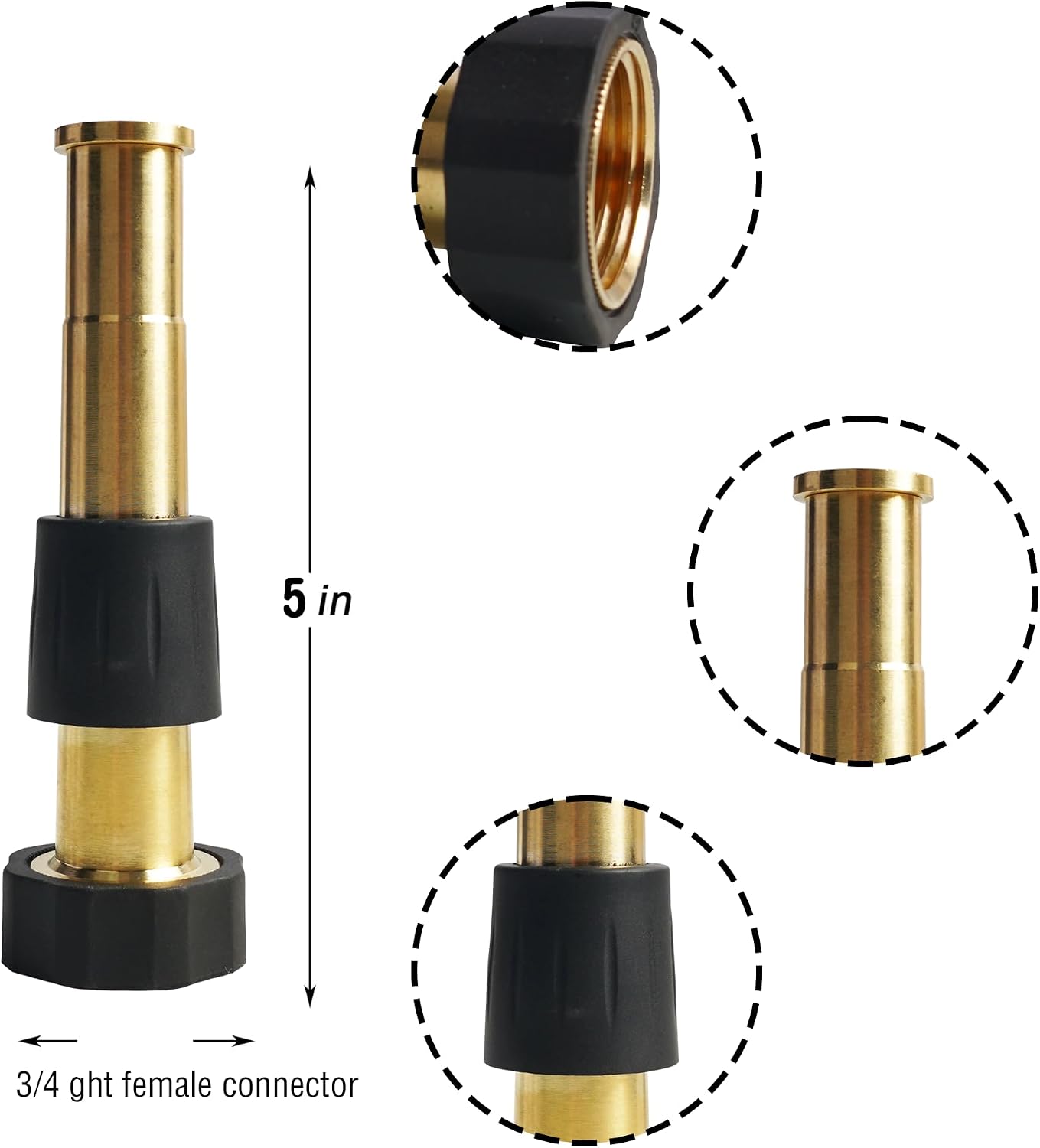 Hourleey Adjustable Twist Hose Nozzle, 4" Heavy-Duty Brass Hose Nozzle with 10 Garden Hose Rubber Washers, 2 Pack