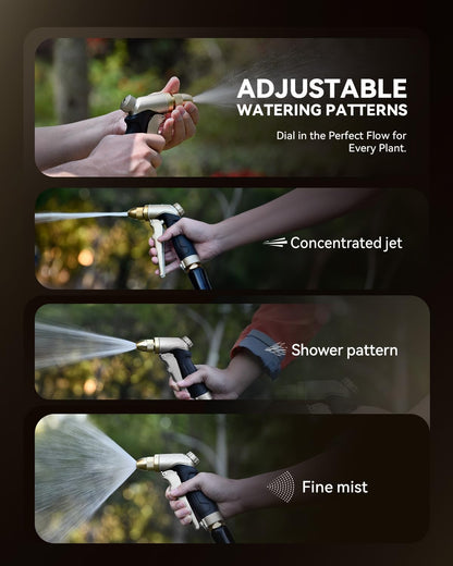RAINPOINT Garden Hose Nozzle, 100% Heavy Duty Metal Hose Sprayer, High Pressure Water Hose Nozzle with Adjustable Spray Patterns and Flow Control for Watering Plants, Car Washing, Pet Washing, Gold