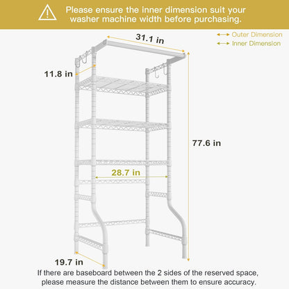 Ulif U11 Over Washer and Dryer Shelves, 3 Tiers Laundry Room Storage and Organizer Standing Shelf, Metal Freestanding Clothes Drying Rack, 33.9" W x 19.7" D x 77.6" H, Black
