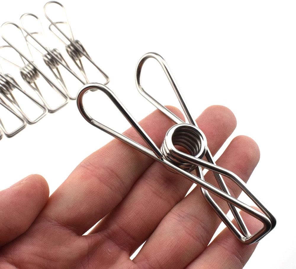 HAHIYO Clothespins Chip Clips All Metal Stainless Steel No Rust Stains Strong Grip in Heavy Wind 2 Inches 24 Pack Do Not Fall Apart Open Wide for Holding Clothes Snack Bag Clamps