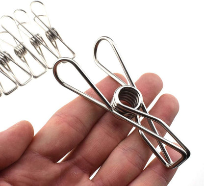 HAHIYO Clothespins Chip Clips All Metal Stainless Steel No Rust Stains Strong Grip in Heavy Wind 2 Inches 24 Pack Do Not Fall Apart Open Wide for Holding Clothes Snack Bag Clamps