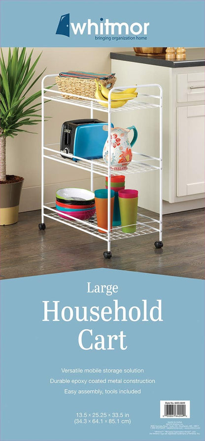 Whitmor Slim Rolling Household Cart - White 30.50 x 9.25 x 20.75