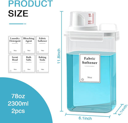 2 Pack Laundry Detergent Dispenser, 61oz Detergent Dispenser, Refluxable Laundry Detergent Container, Plastic Liquid Laundry Detergent Dispenser for Laundry Room Organization with 6 Labels