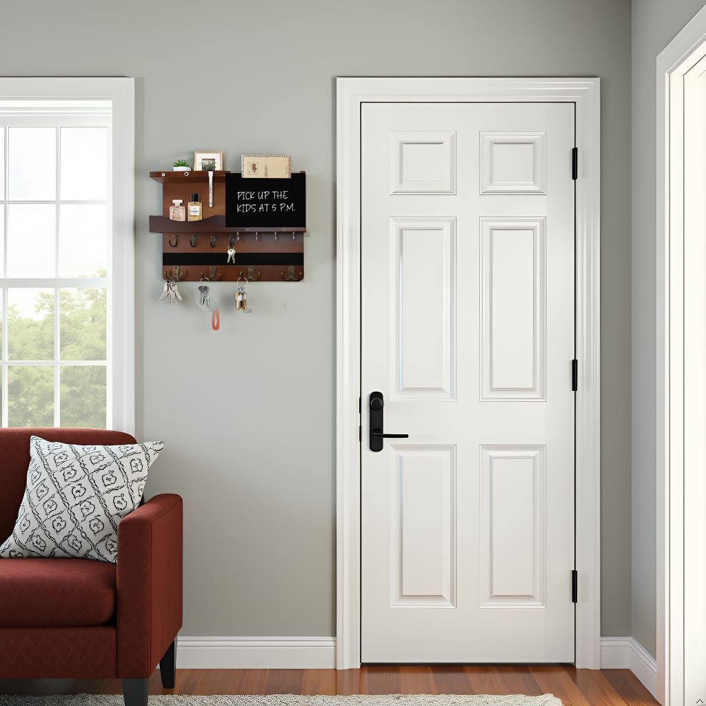Key Holder for Wall Mount with Shelf and Mail Organizer, Key and Mail Holder with 16 Hooks, Farmhouse Entryway Organizer, Home Decor Rack (Pine Wood, Black)