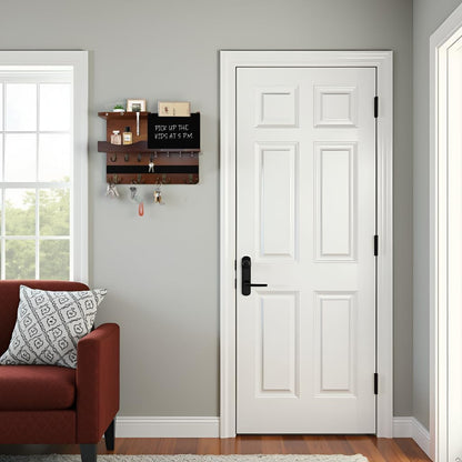 Key Holder for Wall Mount with Shelf and Mail Organizer, Key and Mail Holder with 16 Hooks, Farmhouse Entryway Organizer, Home Decor Rack (Pine Wood, Black)