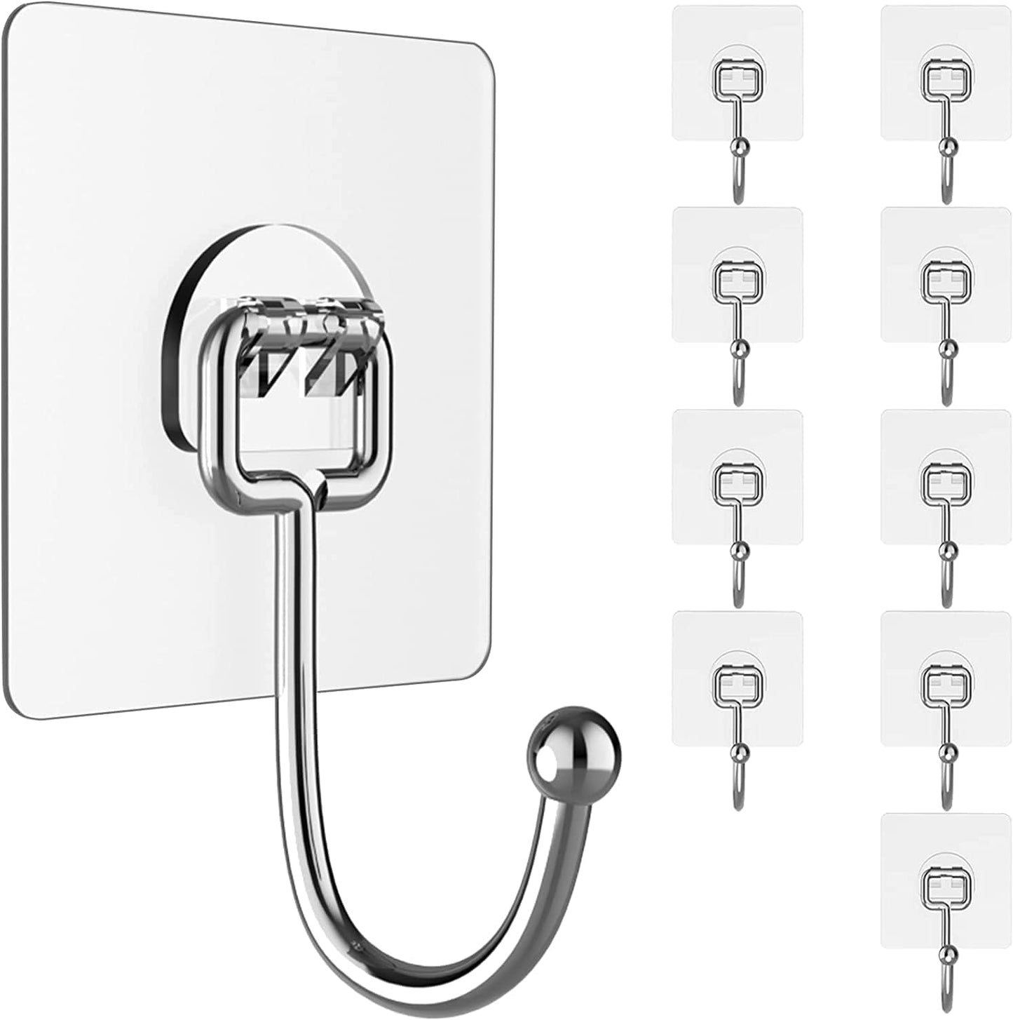 Large Adhesive Hooks for Hanging Heavy Duty Wall Hooks 22 lbs Self Adhesive Towel Hook Waterproof Transparent