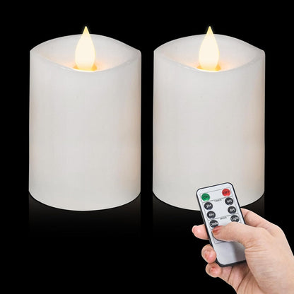 3x4 Flickering Flameless Candles Set of 3,Real Wax Pillar LED Candles,with Timer,4 inch Flameless Candles with Remote,for Party Wedding Holiday Home Decor,Ivory