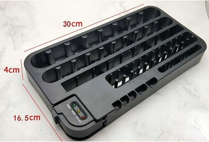 ARTIBETTER Battery Organizer Storage Box with Removable Battery Tester Sturdy Plastic Case with Classified Compartments for Drawer or Closet Storage