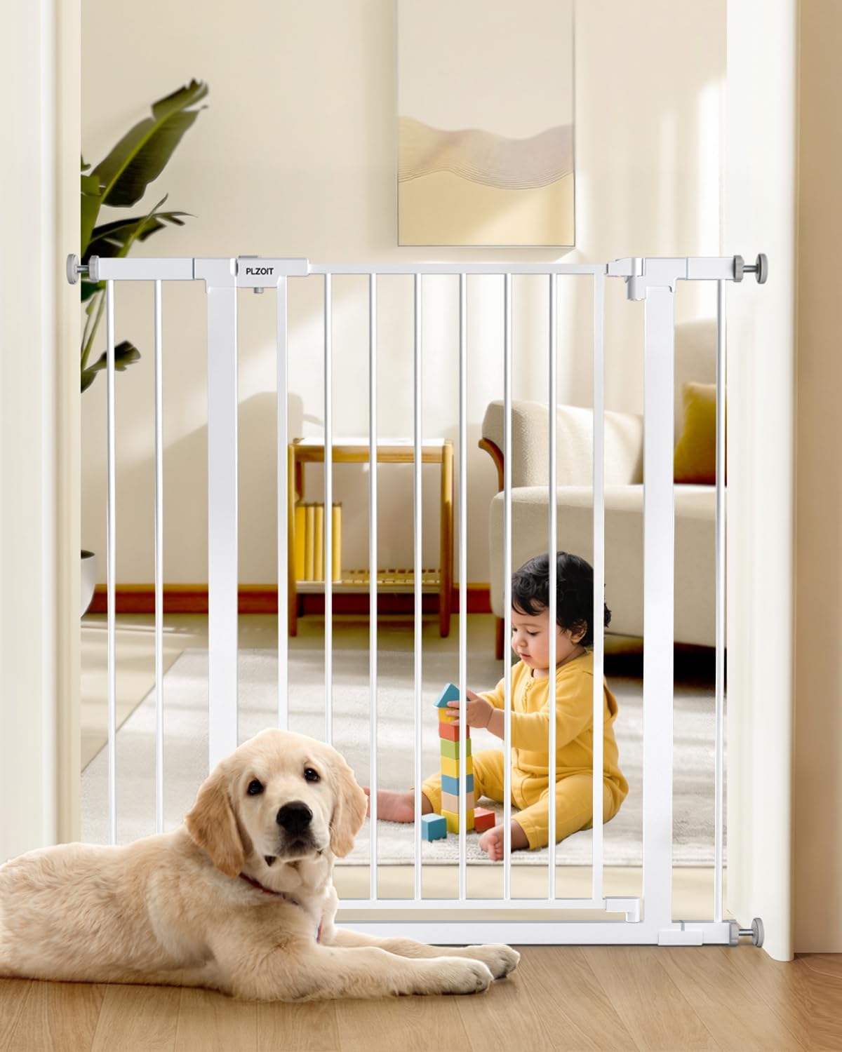 29.5-40.5" Baby Gate for Stairs, Dog Gate for Doorways, Walk Thru Auto Close Metal Baby Safety Gate for The House, Stairs and Doorways, Child Gate Pressure Mounted, Pet Gate for Dog Indoor - Black