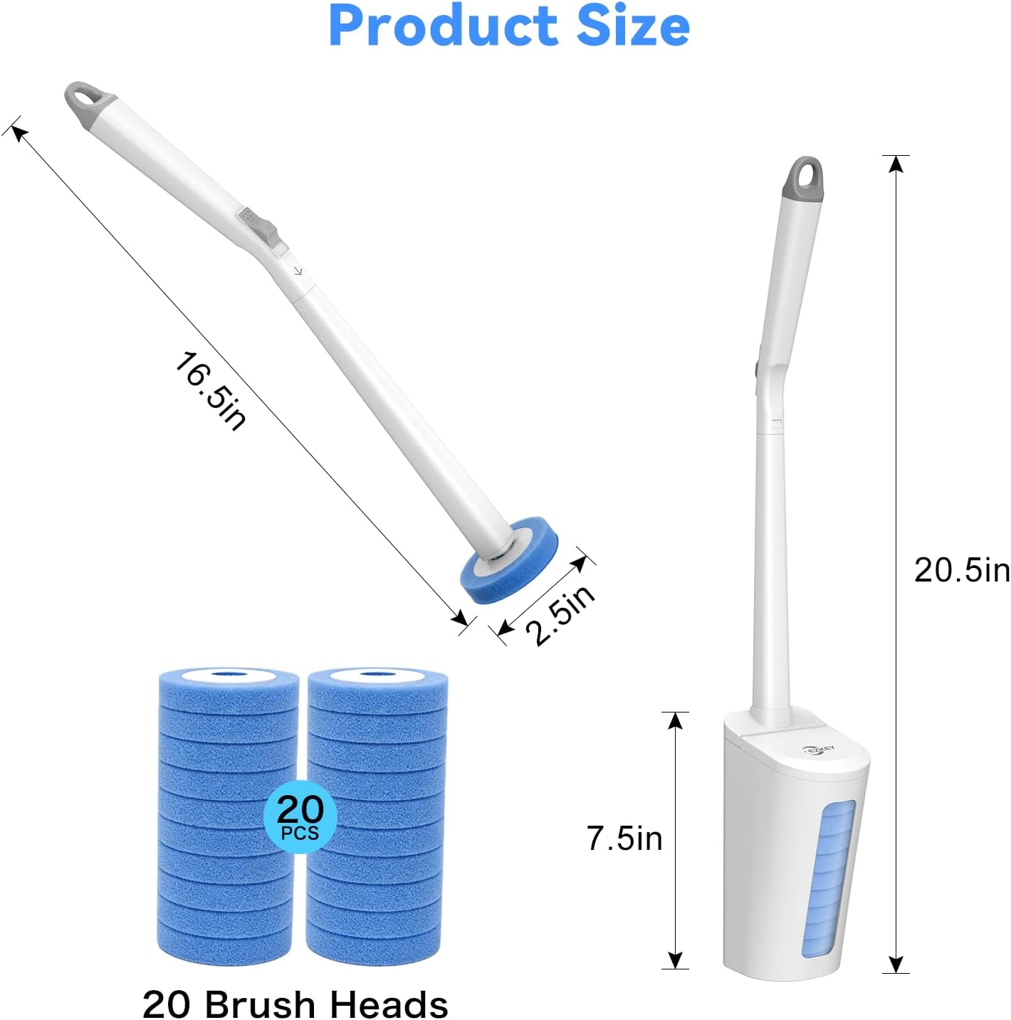 Disposable Toilet Brush - Toilet Bowl Cleaner with Automatic Lid 20 Replacement Heads in PC Box, Compatible with Rod Refills, Toilet Brush and Holder Set for Bathroom Cleaning, White