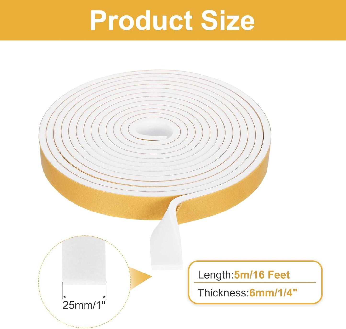 MECCANIXITY Weather Door Seal Strip Tape, Door Insulation Stripping Single Side Strong Self Adhesive Foam Tape Gap Filler for Door, Window, 1/4 Inch x 1/16 Inch x 32 Feet White 2 Pack