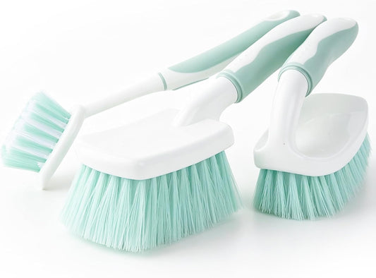 3 Pack Bathroom Scrub Brush Set, Heavy-Duty Scrub Brushes for Cleaning Floor, Green Scrubbing Brush with Non-Slip Handle and Stiff Bristles for Bathtub, Tub, Tile, Gap, Kitchen, Sink