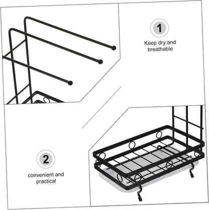 SOLUSTRE Dual-Purpose Wall-Mounted Sponge Rack Black 3-Rod Dishcloth Holder Kitchen Draining Rack for Sponge and Rags Space-Saving Design for Cleaning Supplies