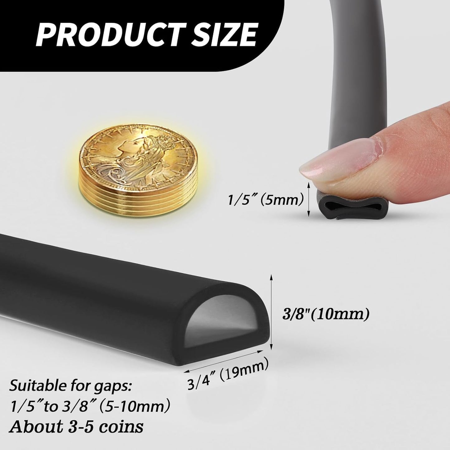 Silicone Weather Stripping Door Seal, 20FT Self Adhesive D Shaped Door Seal Strip for Door Frame, Door Insulation Strip Window Seal, W:1 in; H:1 in; 20Feet