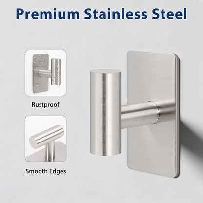 NearMoon Adhesive Hooks - Premium Stainless Steel Shower Holder Wall Hooks Heavy Duty Robe Towel Hangers Stick on Wall for Bathroom Kitchen (Brushed Nickel)