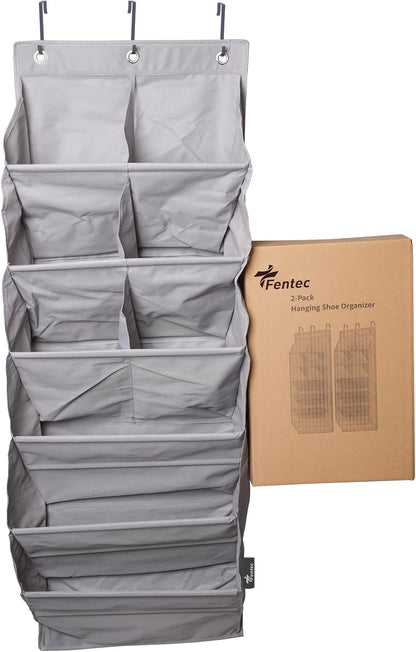 FENTEC 1 Pack Over-the-Door-Shoe-Organizers,Hanging Organizers with Large Pocket Shoe Holder Hanging Shoe Rack for Closet Shoe Organizer for Wall, Over Door Organizer with 15 Pockets Gray