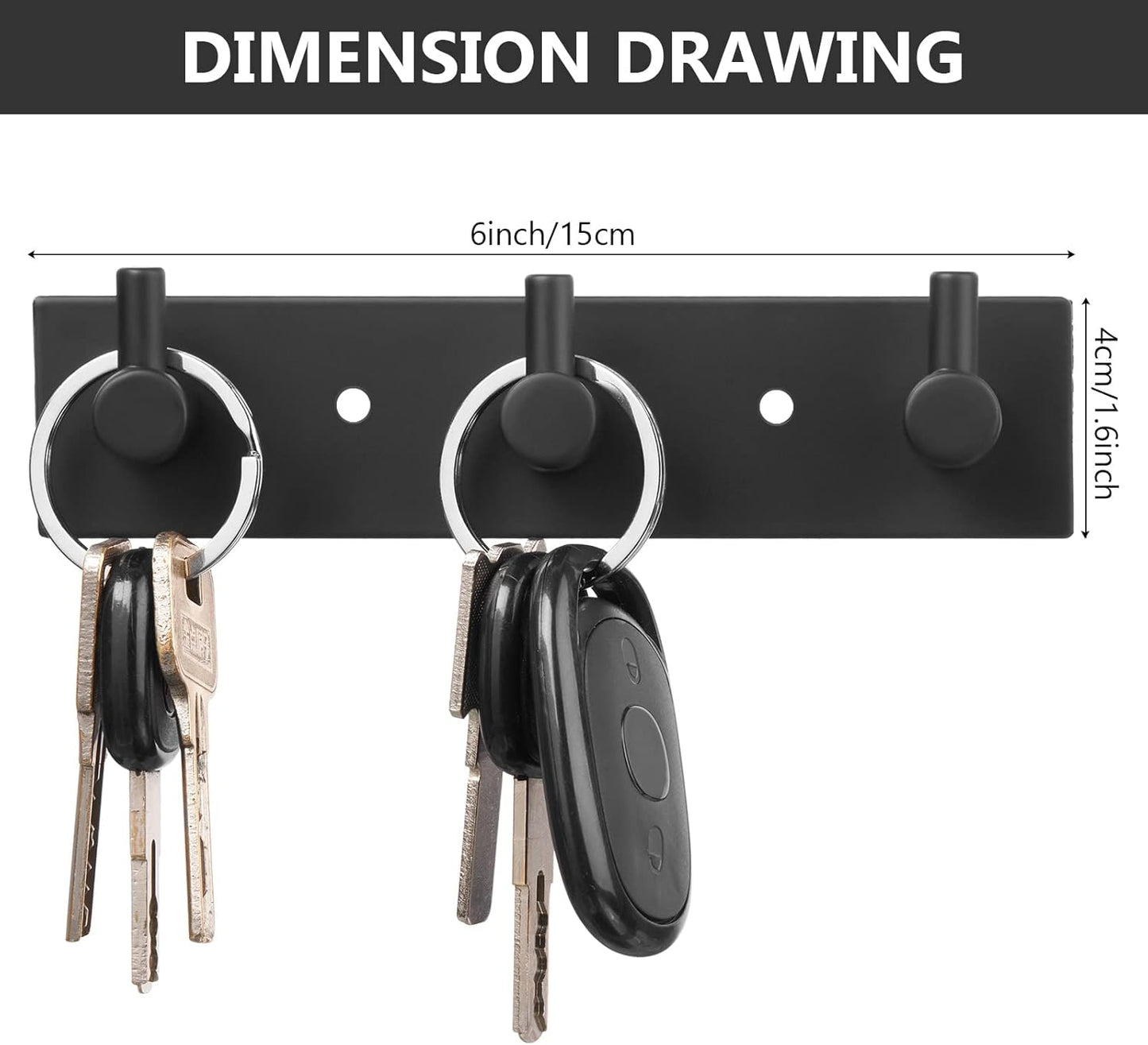 Stainless Steel Wall Key Holder Set of 2 - 3 Key Hooks Modern Hanger for Home, Kitchen, Entryway, Hallway, Office, Cabinet, Bathroom (Black)