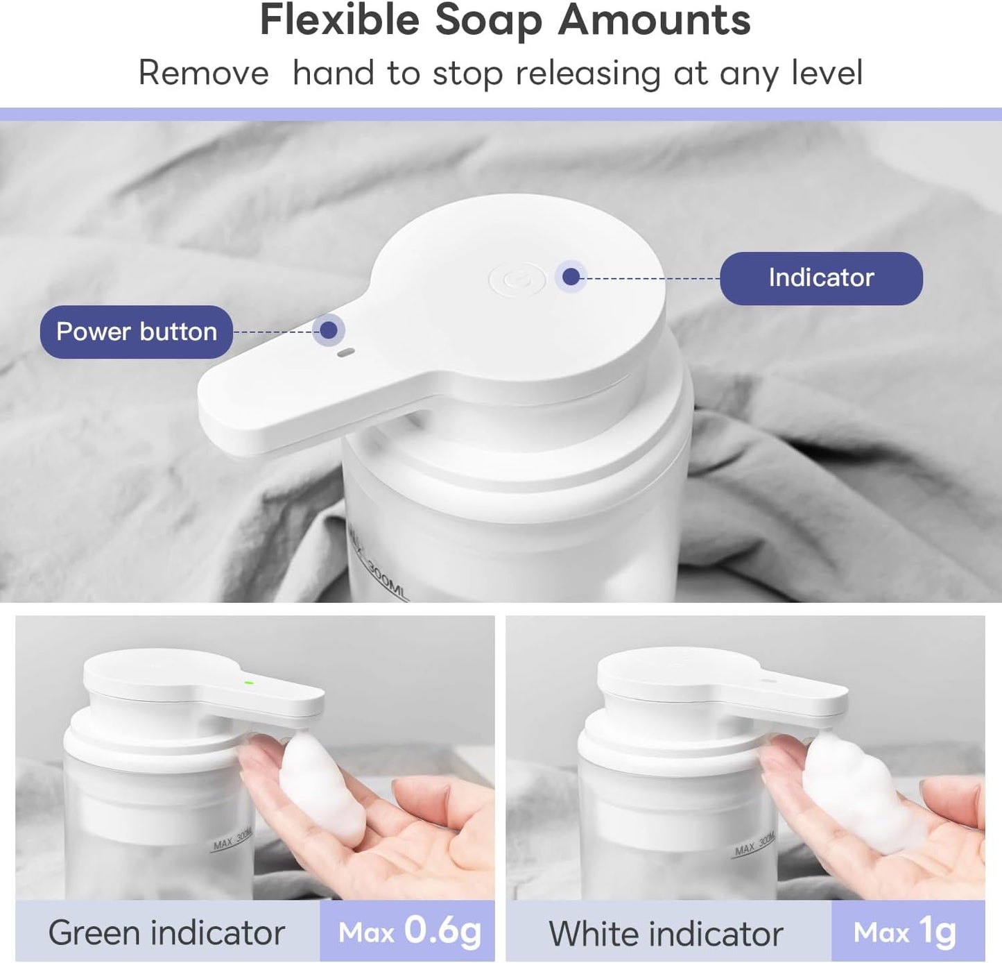 Automatic Foaming Soap Dispenser, Rechargeable Touchless Foam Hand Soap Dispenser for Bathroom, Soap Pump for Kitchen, Water-Resistant, Xmas Gift 10oz