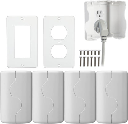 Tellegloww 4 Pack Safety Outlet Cover Box Wall Outlet Cover for Baby Proofing Extra Large Electrical Plugs and Adapters Receptacle Box Receptacle Protector with Childproof Lock & Cable Management