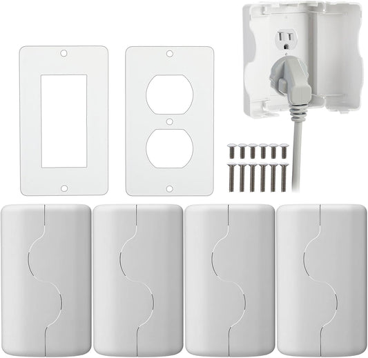 Tellegloww 4 Pack Safety Outlet Cover Box Wall Outlet Cover for Baby Proofing Extra Large Electrical Plugs and Adapters Receptacle Box Receptacle Protector with Childproof Lock & Cable Management
