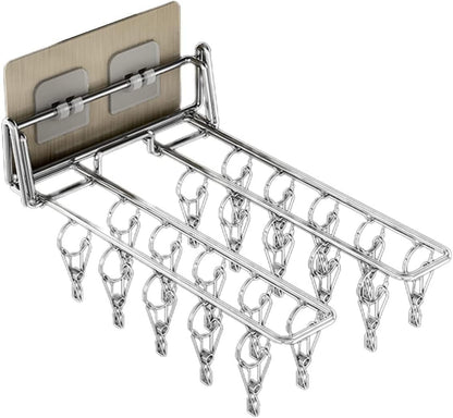 Stainless Steel Folding Hanger Wall Mounted Sock Clip Hanger Space Saving Drying Rack Storage Rack