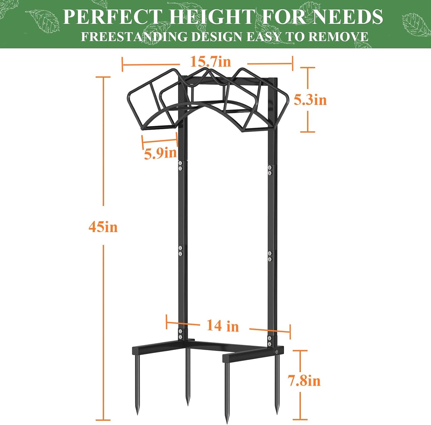 Qatsrin Super Stable Garden Hose Holder, Detachable Water Hose Holders Stand Holds 160-Feet Freestanding Hose Storage Hanger Rack for Outside Yard Lawn Farm (Black)