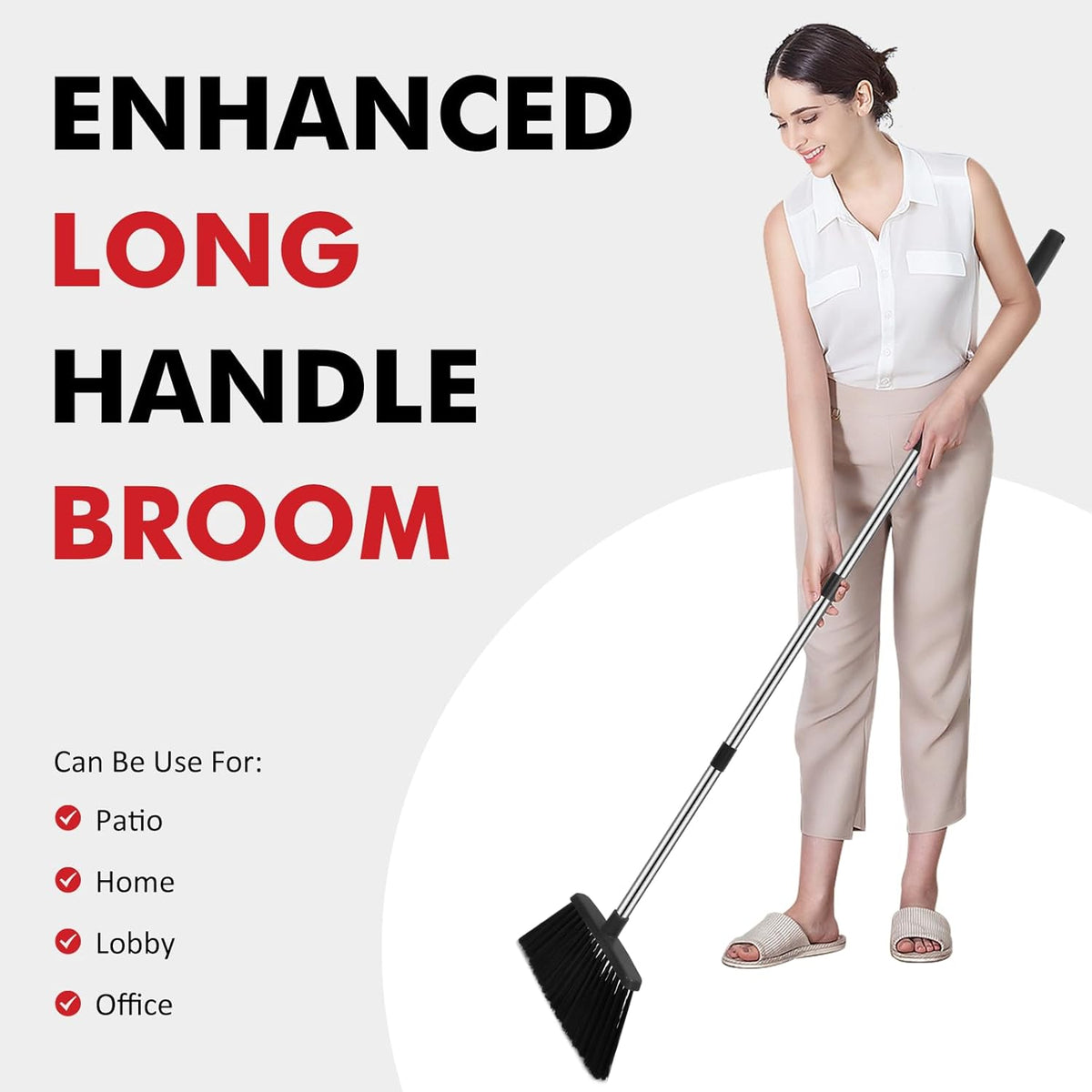 Heavy Duty Broom, 55 Inch Long Handle Outdoor Large Angle Brooms, Commercial Broom for Sweeping Indoor, for Home Garage Kitchen Office Courtyard Lobby Patio Lawn Concrete，Black