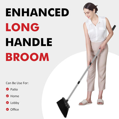 Heavy Duty Broom, 55 Inch Long Handle Outdoor Large Angle Brooms, Commercial Broom for Sweeping Indoor, for Home Garage Kitchen Office Courtyard Lobby Patio Lawn Concrete，Black