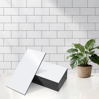 100-Pieces Peel and Stick Backsplash Waterproof PVC Shower Wall Tile | Glossy Pure White Back Splash Sel f Adhesive Stick on Subway Tiles for Walls Kitchen Bathroom
