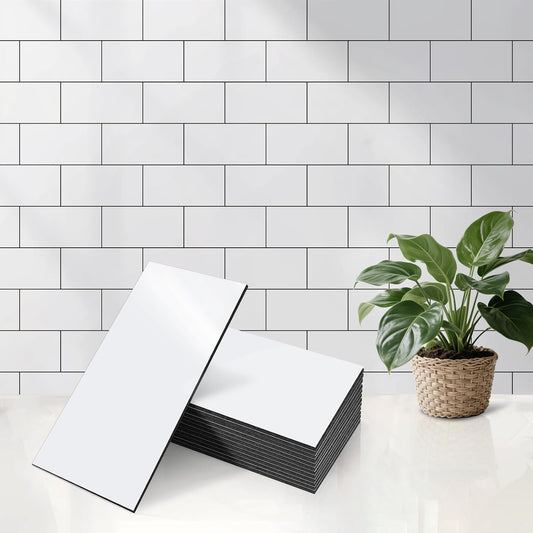 100-Pieces Peel and Stick Backsplash Waterproof PVC Shower Wall Tile | Glossy Pure White Back Splash Sel f Adhesive Stick on Subway Tiles for Walls Kitchen Bathroom